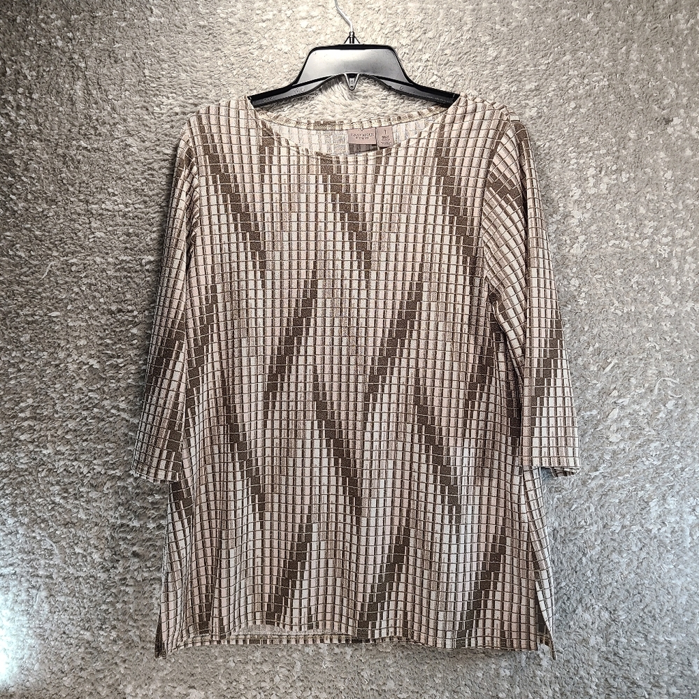 Easywear By Chico’s 3/4 Sleeve Tunic Women’s Sz 1, Medium Tan Brown Polyester